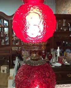 Fenton Ruby Poppy Hurricane Gone with the Wind Lamp