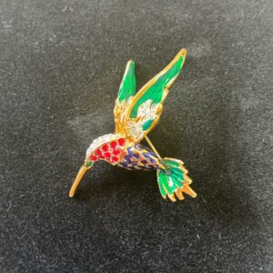 Enamel and Rhinestone Hummingbird Brooch