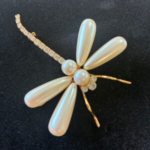 Faux Pearl and Rhinestone Dragonfly Brooch