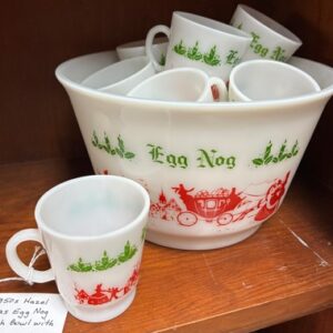 1940s/50s Hazel Atlas Egg Nog Bowl with 12 Mugs